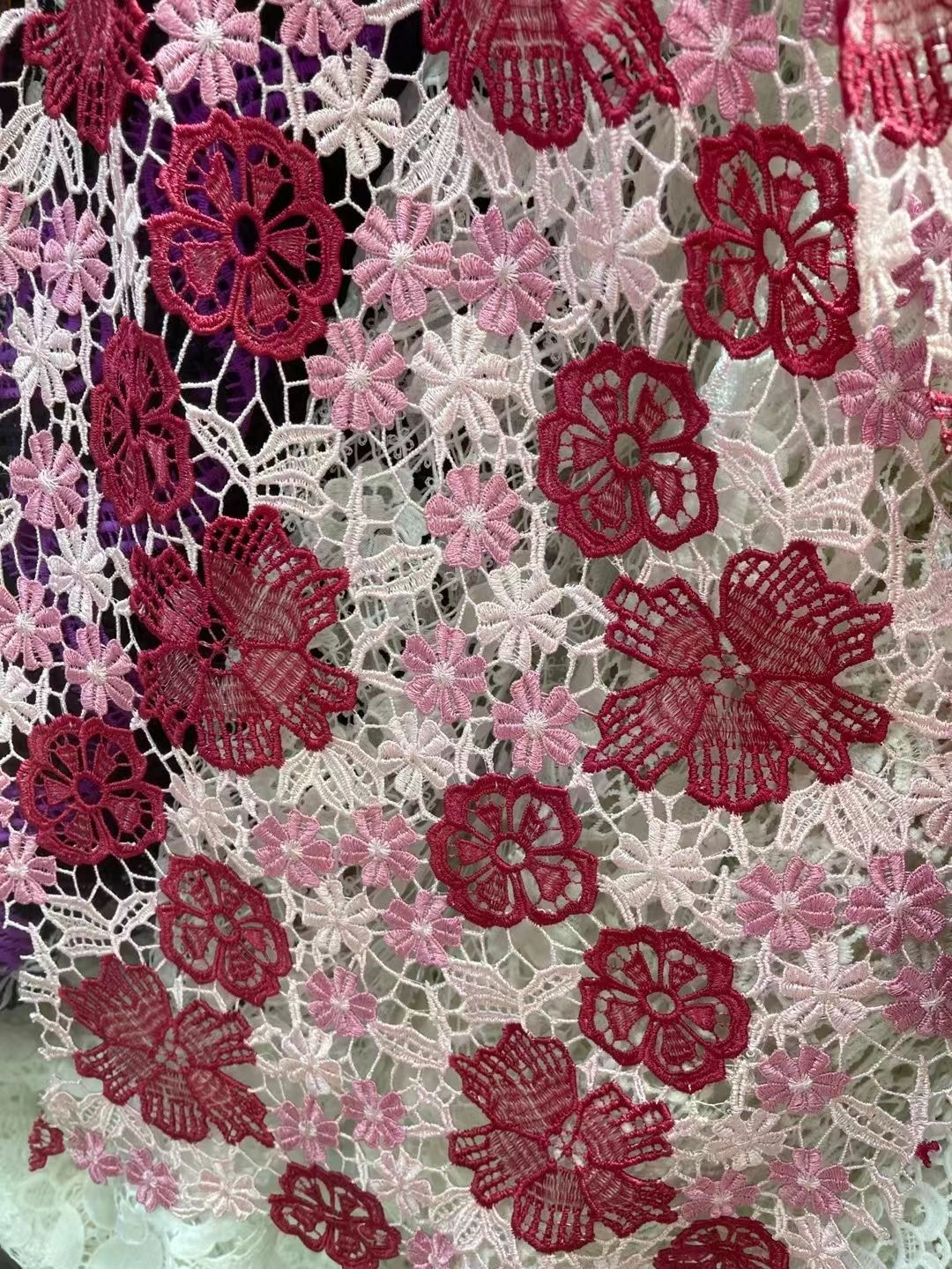 3D flower embroidery Lace Fabric colorful floral