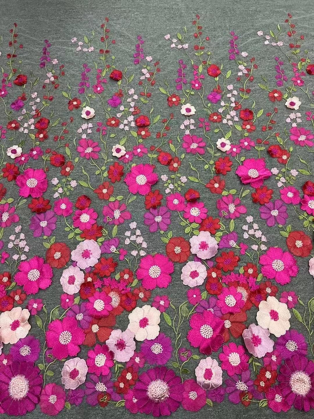 3D flower embroidery Lace Fabric colorful floral