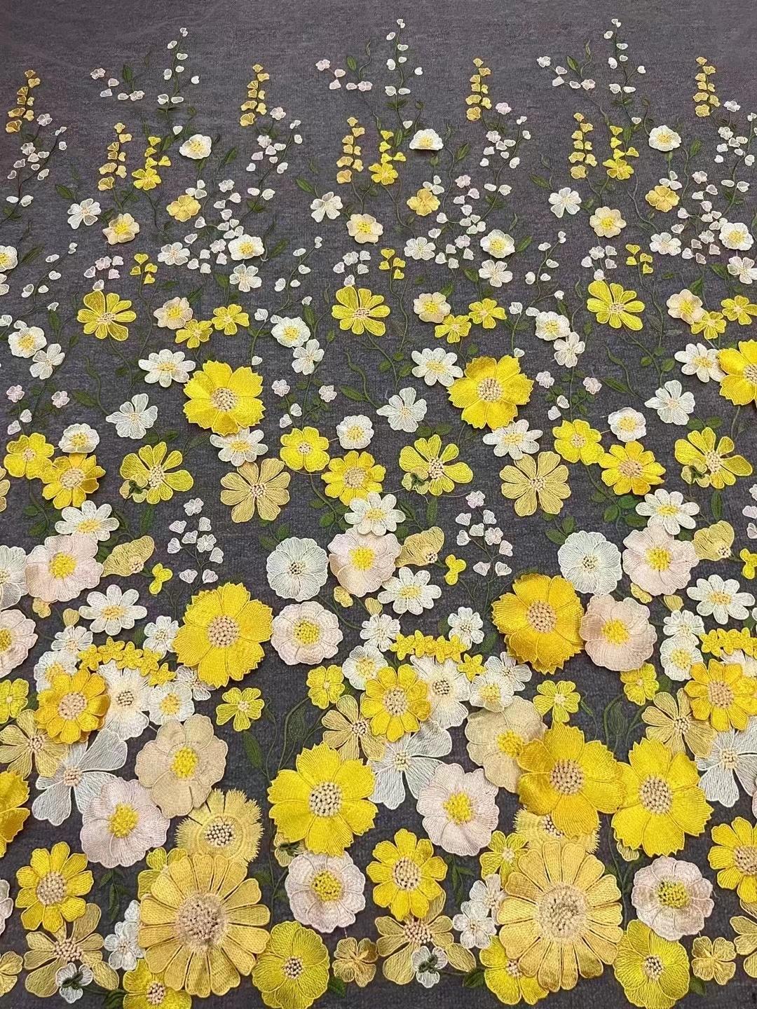 3D flower embroidery Lace Fabric colorful floral