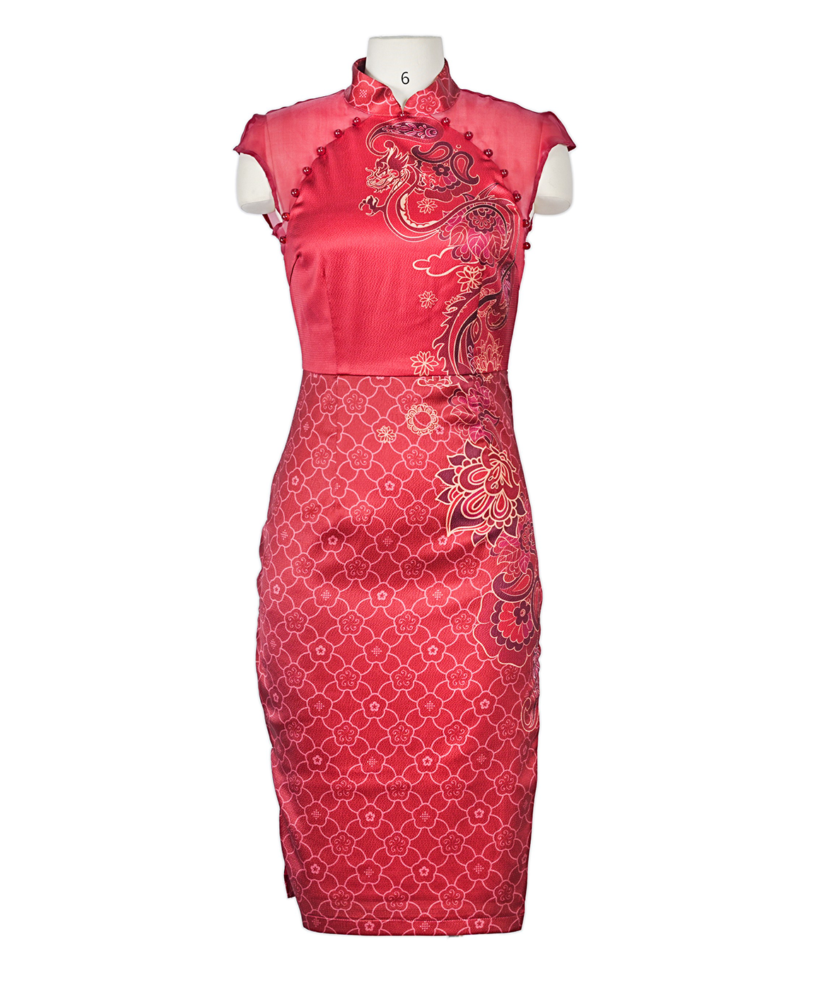 Wholesale of Exquisite Red Chinese Style Qipao with Dragon Patterns