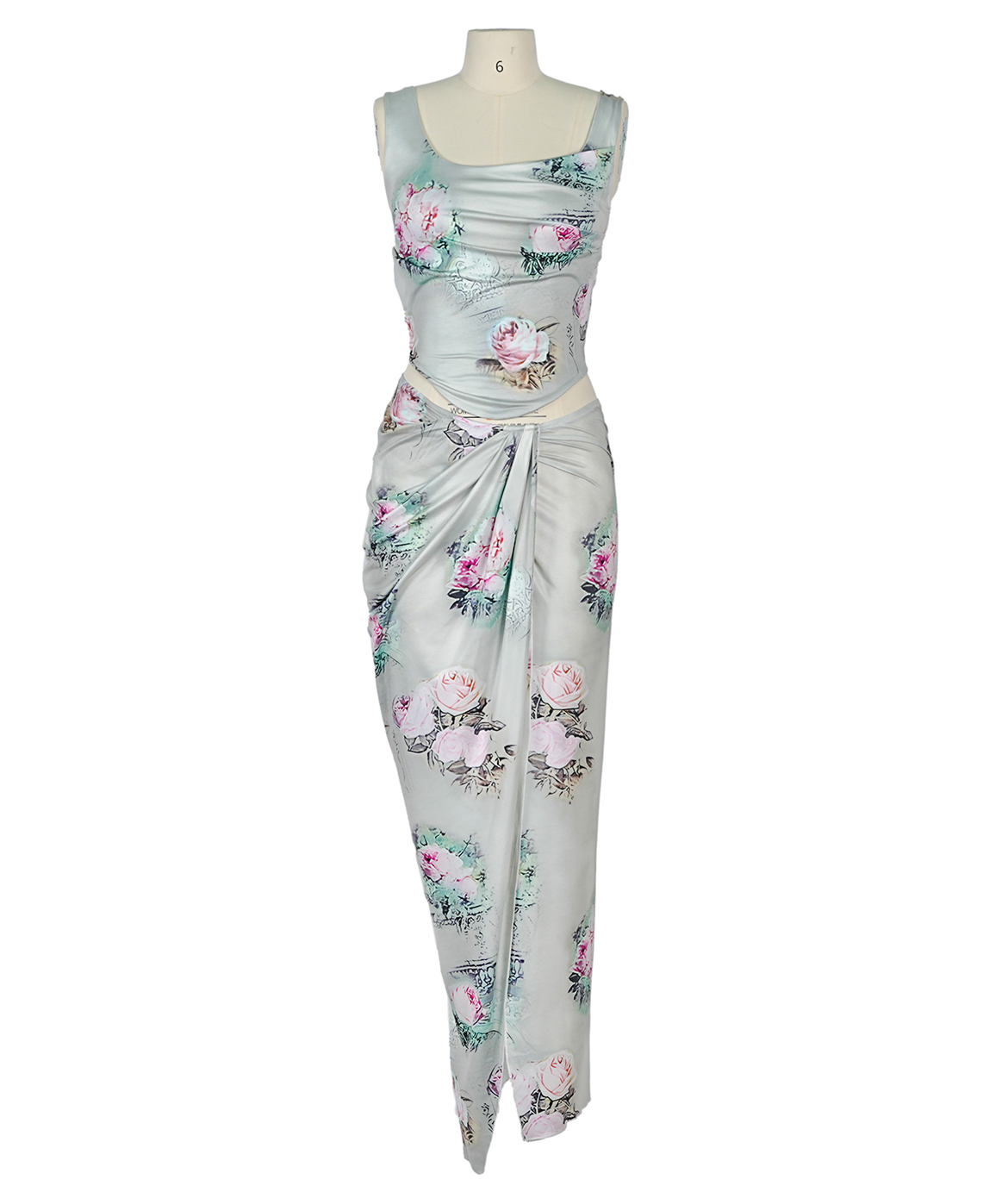 High-Quality Rose-Patterned Customizable Backless Dress Set