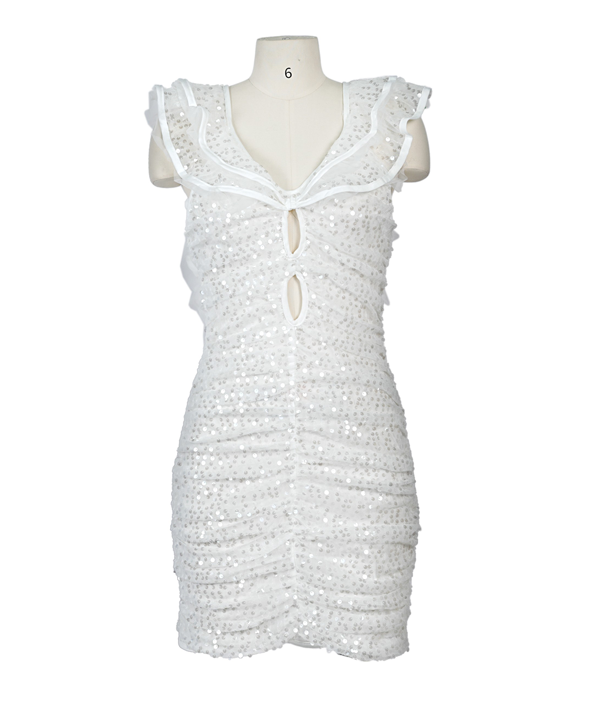 White Shimmering Jewelry-Adorned Glamorous Fashion Dress