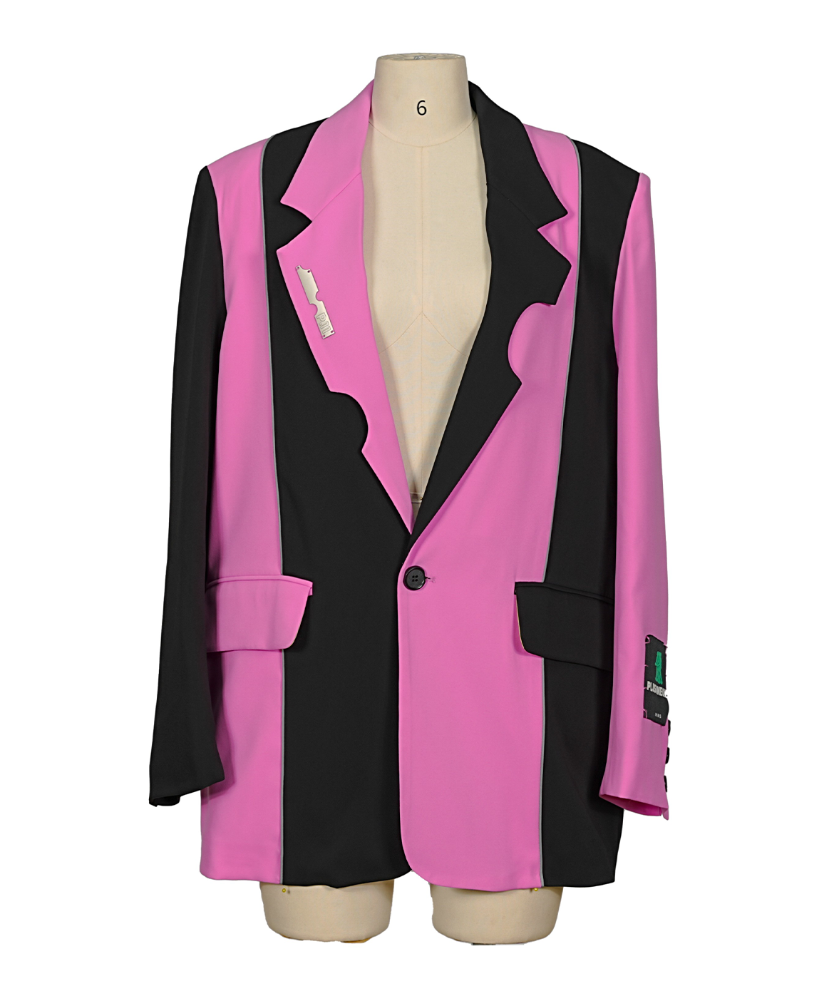 Womens Pink and Black Striped Blazer